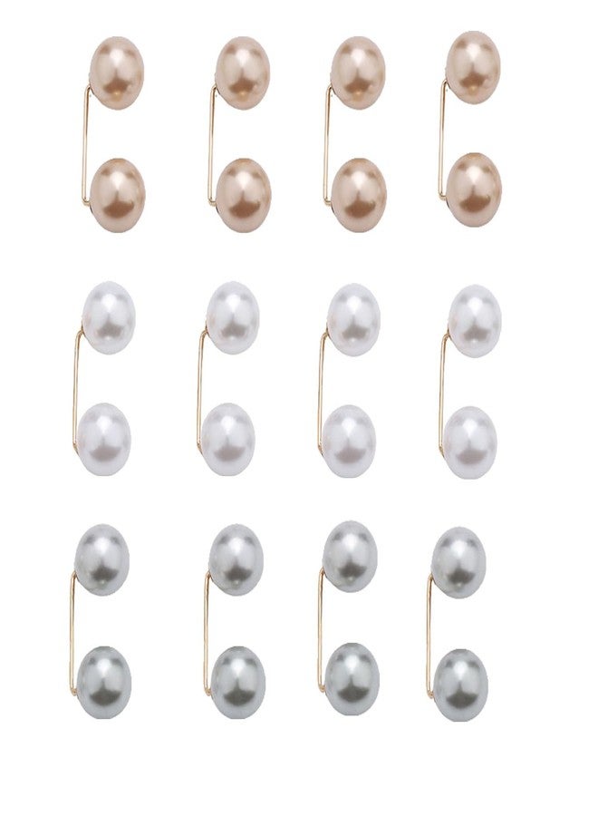ArrErr 12 Pack Brooch Pins Artificial Pearl Safety Pins Anti-exposure Neckline Sweater Shawl Clips with Double End Decorative Pearls Cardigan Collar Holder for Women Wedding Dress Blouse V-line Tops - Image 1